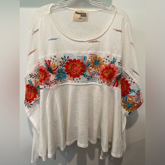 Savanna Jane Tops - Savanna Jane Poncho Style Beautifully Embroidered Short Sleeve Shirt Size M/L